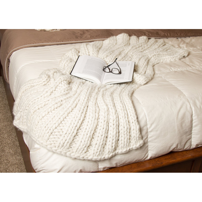 Chunky Knit Throw Blanket, Natural White