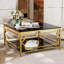 Table basse carrée en verre avec cadre géométrique luxueux en métal 33,5 po, tablette inférieure