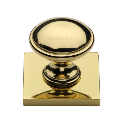 Heritage Brass Cabinet Knob Domed Design with Square Backplate
