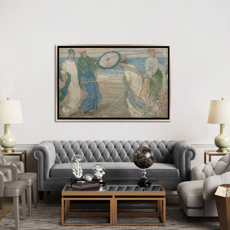 Symphonie en bleu et rose - reproduction d'art murale - toile encadrée, 40 po x 60 po, Toile avec cadre, Champagne