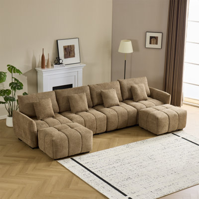Boneless 140'' W 6-Piece U-Shaped Tufted Boucle Modular Sectional
