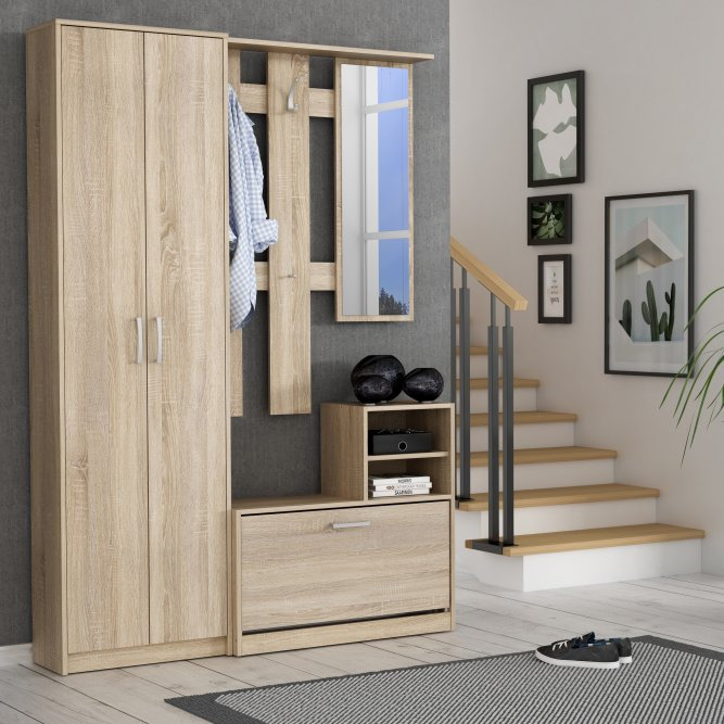 Charlyse 135cm Hallway Set with Wardrobe and Mirror - Sonoma Oak Effect