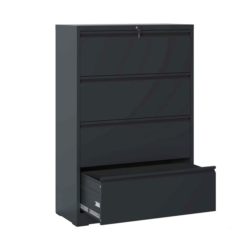 Lateral File Cabinet 4 Drawer, Black Filing Cabinet with Lock, Lockable File Cabinet for Home Office, Locking Metal File Cabinet for Legal/Letter/A4/F4 Size