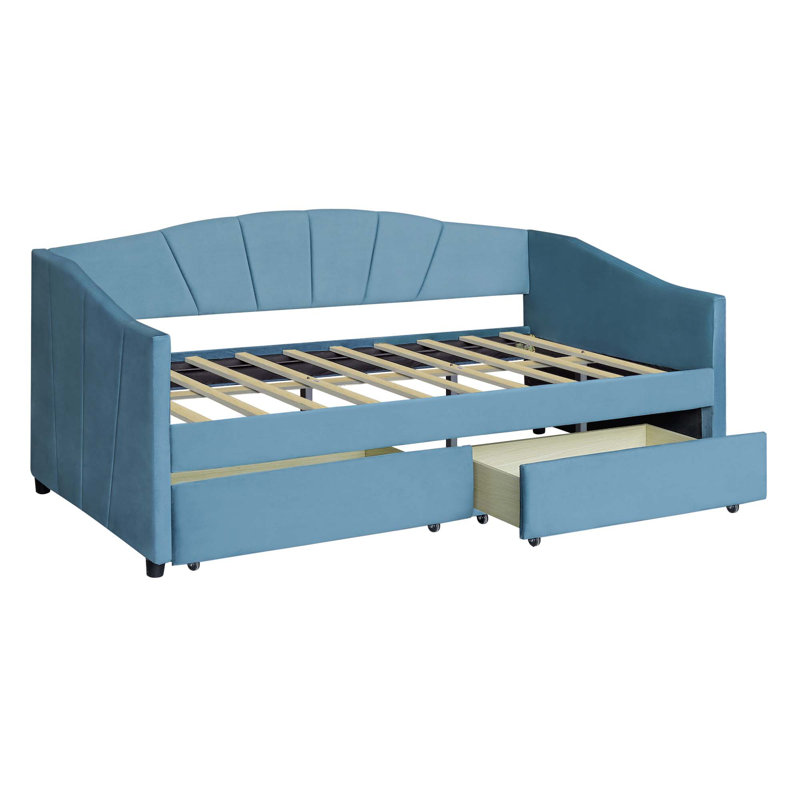 Modern Upholstered Daybed with Two Drawers, Blue