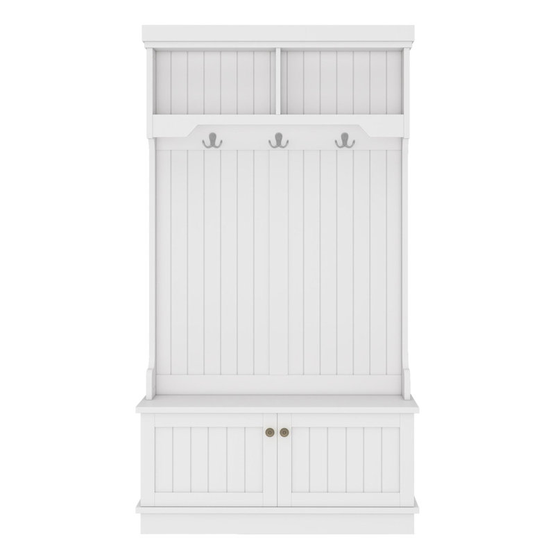Hall Tree With Storage Shoe Bench For Entryway And Hallway, 4-In-1 Design Coat Racks With Hooks For Living Room, White, White