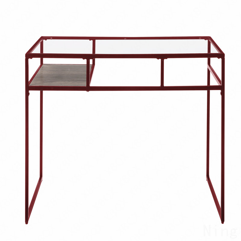 Glass Top & Red Finish Writing Desk