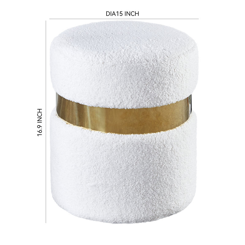 Piana Joselito 15'' Wide Velvet Round Ottoman, White Velvet