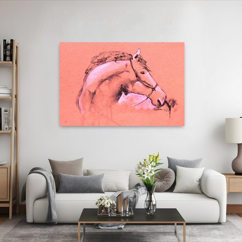 Art gracieux cheval croquis minimaliste, H 40 po x l 60 po