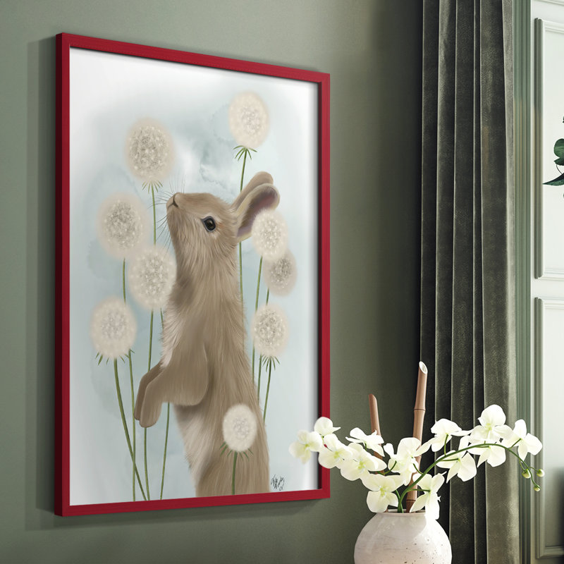 «Rabbit In Dandylions», reproduction encadrée - bois massif, Noir, H 14 po x l 11 po