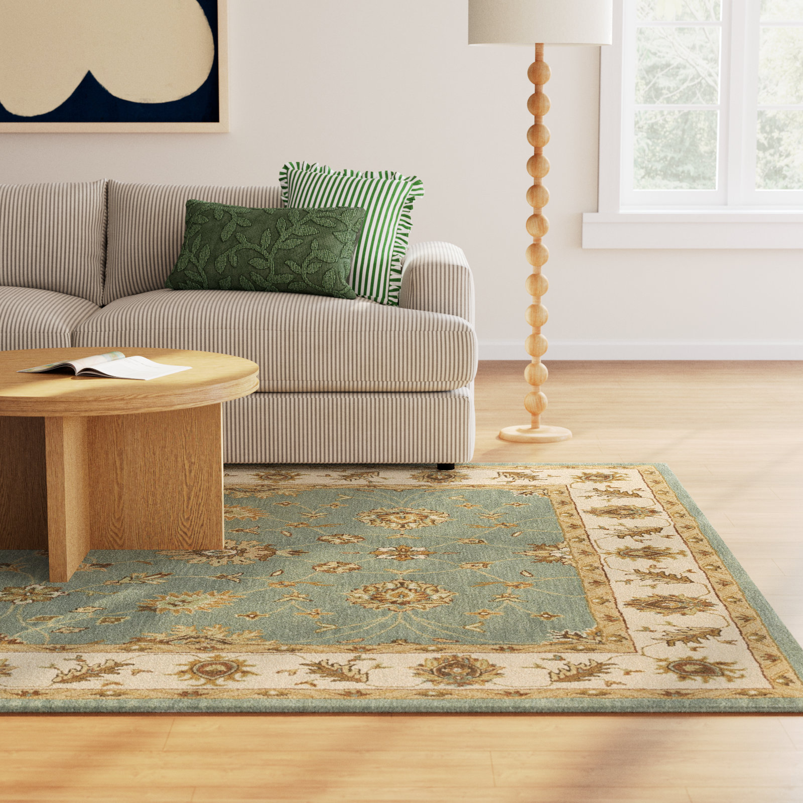 Southshore Green Hand-Woven Oriental Wool Rug, Rectangle 9' x 13'