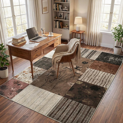 Non-Slip Geometric Patchwork Print Rug