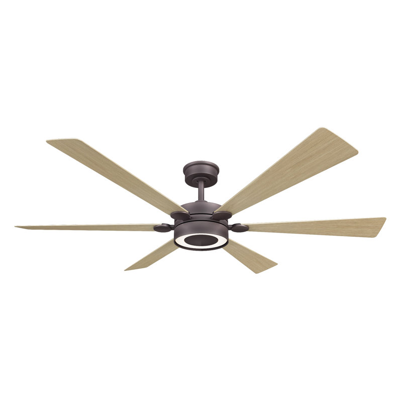 Brenix 60" 5CCT LED Smart Ceiling Fan, White Oak, Bronze