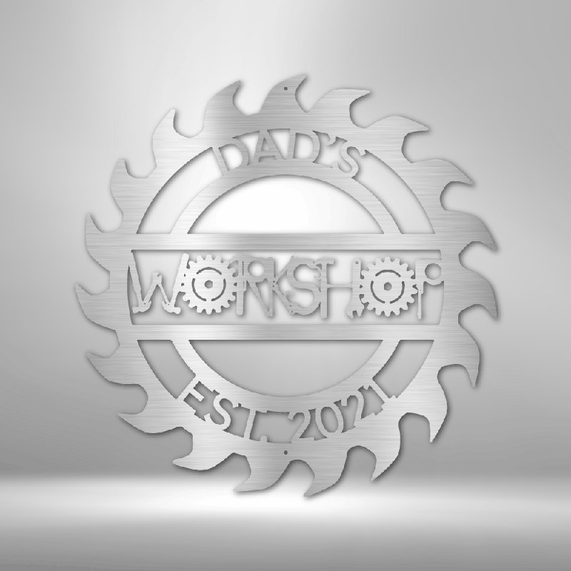 Personalized Unique Workshop Monogram Steel Sign Steel Art Wall Metal Decor, Silver, 14.25" H x 14.5" W x 0.5" D, Yes