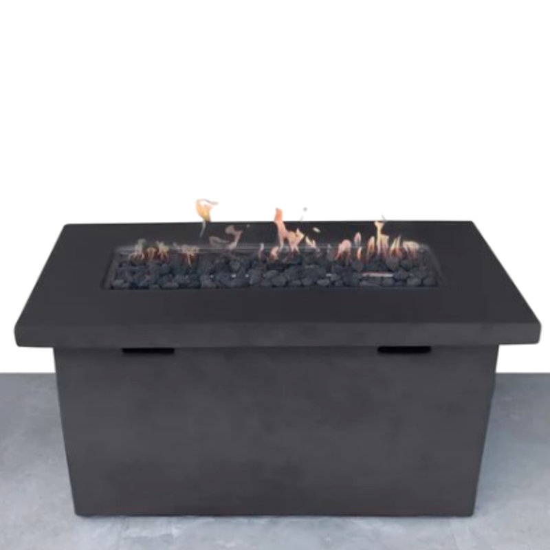 Table d'extérieur pour foyer d'extérieur au propane en béton renforcé de fibres, 25 po x 42 po, chaleur, finition rouille,