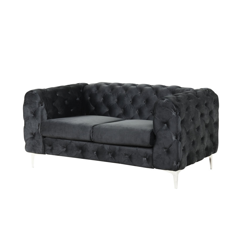 Godeus 63'' Velvet Loveseat, Black Velvet