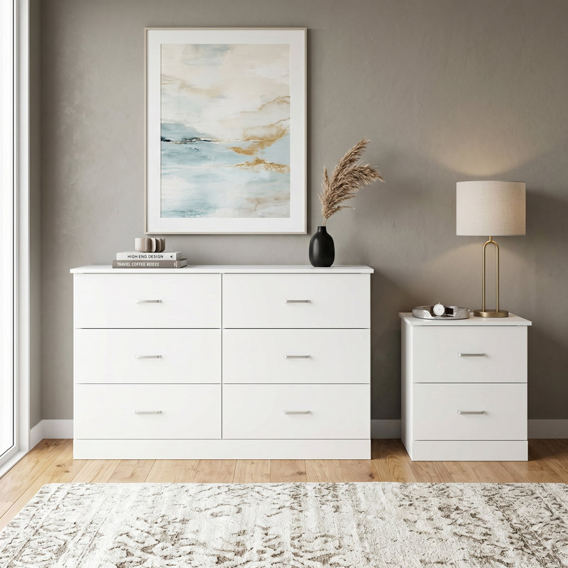 Allyannah 2-Piece Manufactured Wood Dresser and Nightstand Set, White