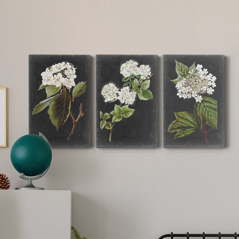 Dramatic White Flowers I Canvas Painting Print, 18" H x 36" W x 1.5" D