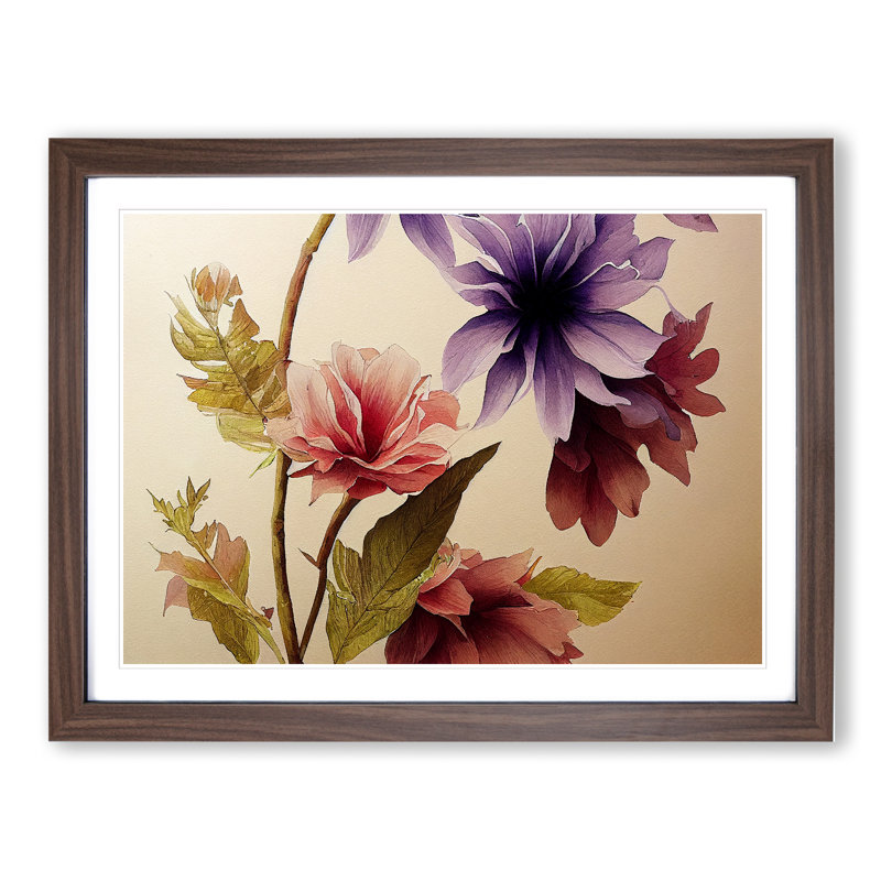 Stunning Watercolour Flowers 1 Piece Single Picture Frame Wall Art, 46cm H x 64cm W x 2cm D, Walnut Framed