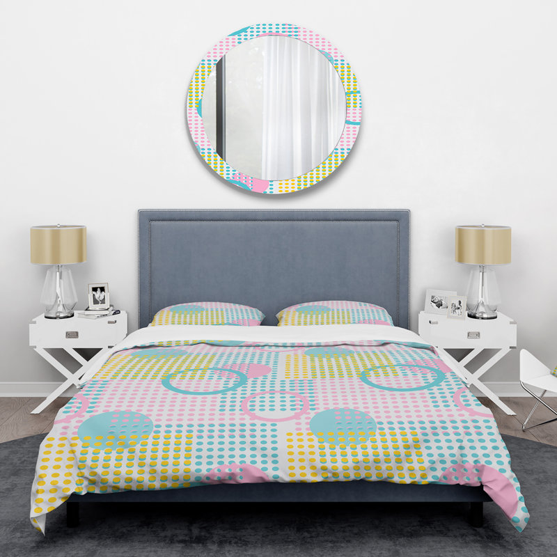 Circular Retro Geometry I - Vintage Abstract Duvet Cover Set - Microfiber Polyester, King Duvet Cover + 2 Shams
