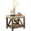 Table de bout inclinée en bois avec plateau en marbre blanc crème et support de tablette de rangement