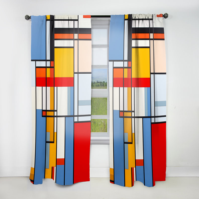 Wadesboro De Stijl - Pastel harmonie géométrique I - Rideau coucher de soleil - Velours obscurcissant - 1 panneau