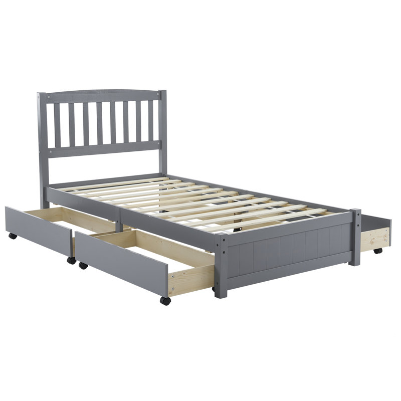 Lit simple gris avec rangement, Gris