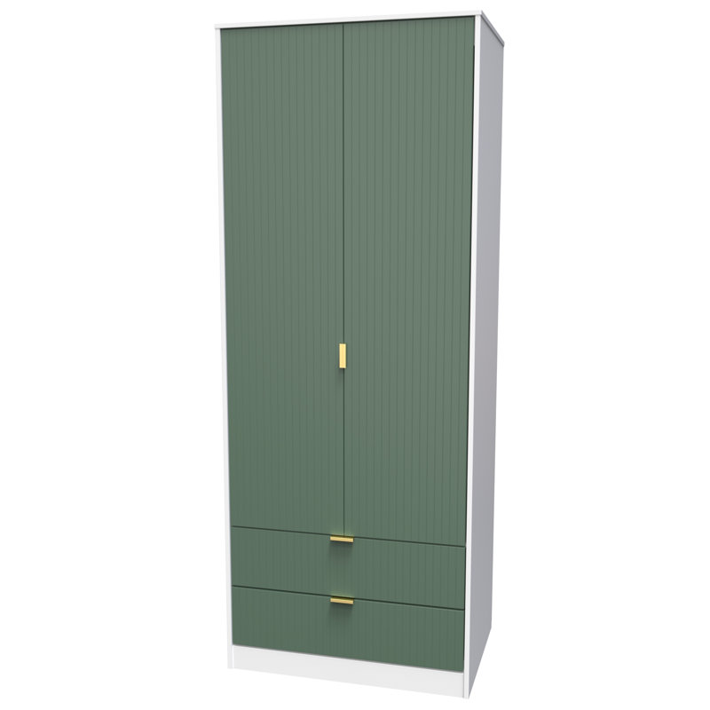 Fully Assembled 2 Door Wardrobe, 197cm H x 111cm W x 53cm D, Green/White