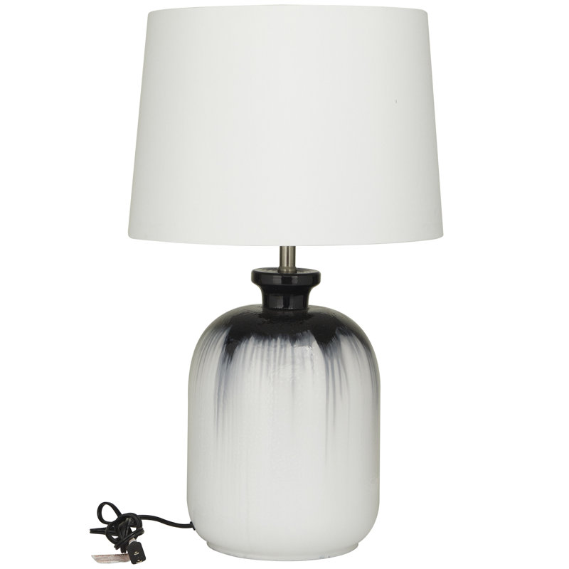 Lampe de table blanche avec abat-jour tambour en verre