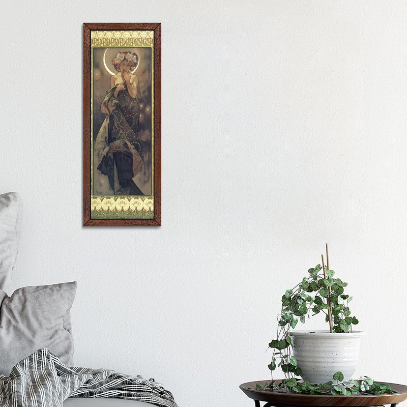 The Moon and the Stars: the moon, 1902 by Alphonse Mucha - 1 Piece Painting on Canvas, 30.48 cm H x 91.44 cm W, Brown Framed