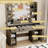 43.7"W Farmhouse Makeup Vanity Desk with Lighted Mirror and Power Outlet, 3 Drawers-1209295873