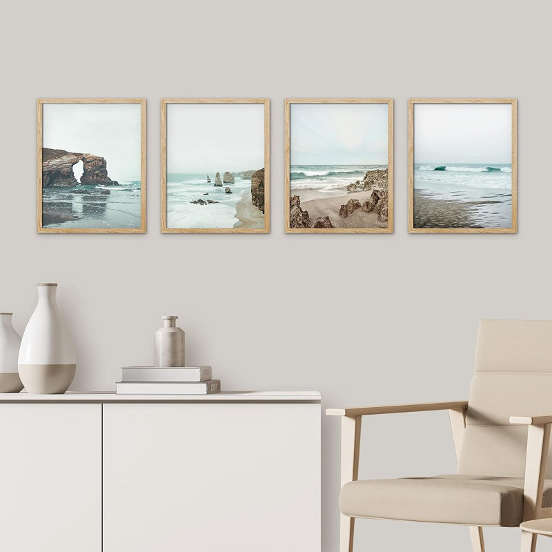 «Rocky Storm Cloud Sky Beach Ocean», reproduction encadrée de 4 pièces, H 16 po x l 12 po x P 1 po, Encadré naturel
