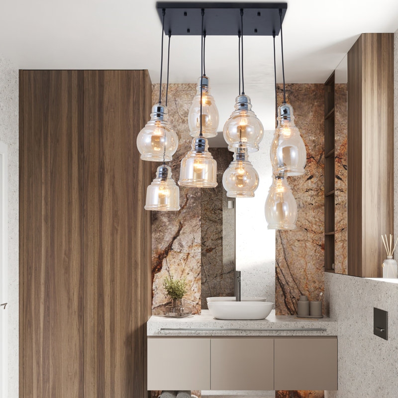 Luminaire suspendu 8 lumières en verre de brandy 24,6 po Starburst