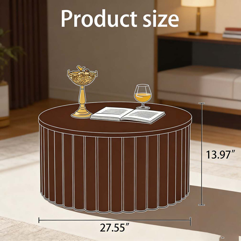 Table basse ronde avec piédestal robuste en relief fabriqué à la main, Noyer
