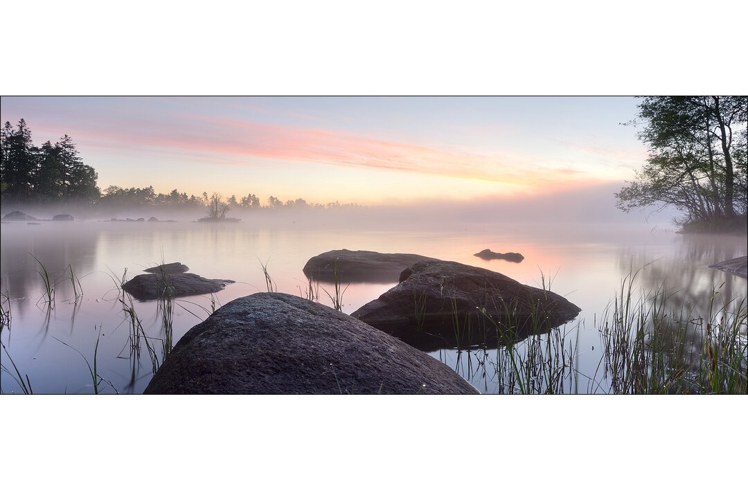 Glasbild Morning Mist, Kunstdruck