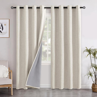 Linen Blackout Curtains 84 Inch Length, Room Darkening Grommet Drapes For Bedroom And Living Room, Energy Saving Summer Heat Blocking Window Curtains, 2 Panels