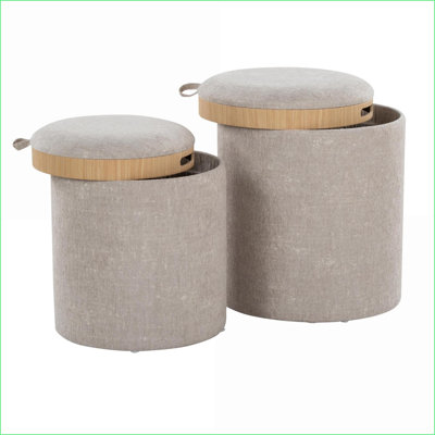 Ottomans 2-Piece Contemporary Nesting Set for Seating, Tray &amp; Storage, Tan Brown | Fabric
