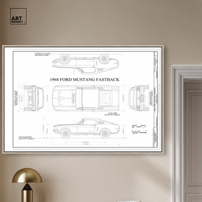 Décoration murale Mustang Fastback, reproduction d'art sur toile encadrée par Art Remedy, cadre en chêne naturel, 54 x 36