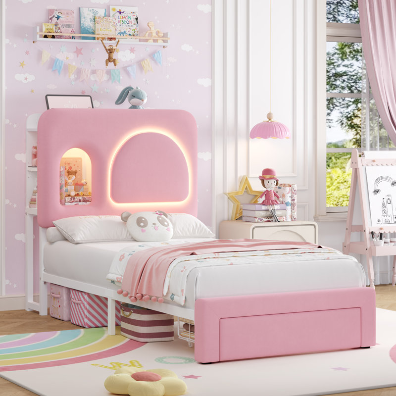 Lit avec rangement Arch, Lit simple, Rose