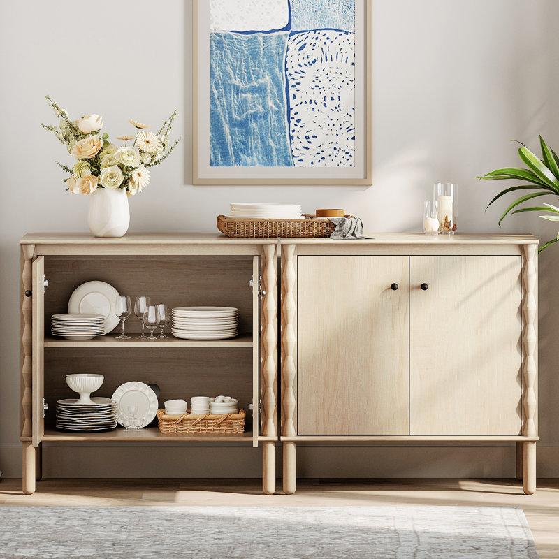 Buffet Greeta avec pieds en bois massif, naturel, Naturel