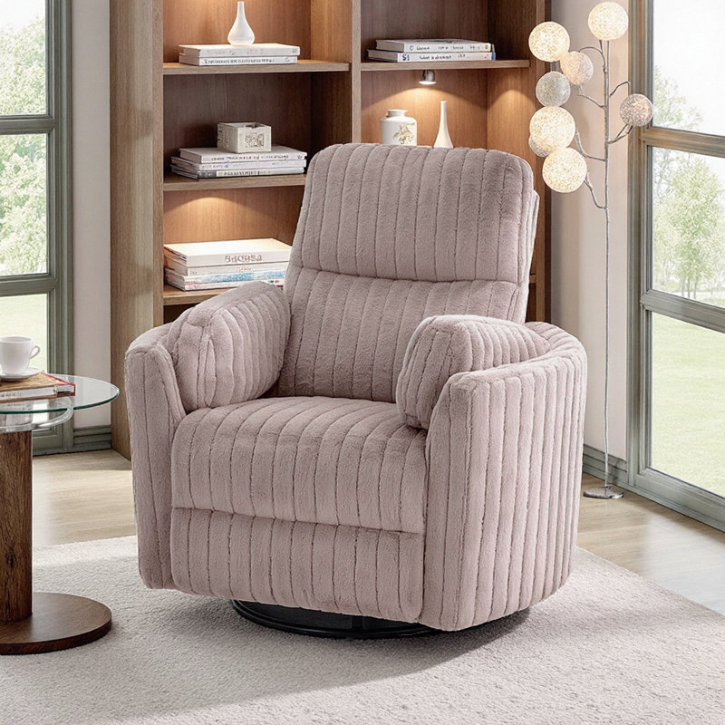 Taupe Finish Power Glider Recliner W/ Swivel Curved Arms Pillow Fill Swivel Chair Contemporary Primary Living Room, Taupe