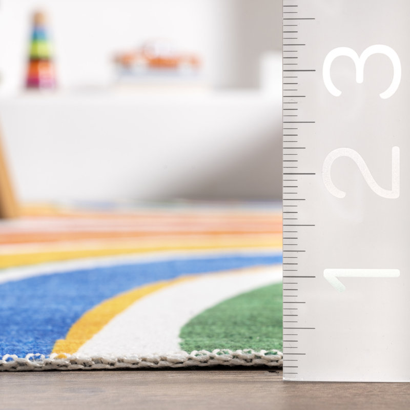 Classic SpinClean Double Rainbow Machine Washable Kids Area Rug, Rectangle 4' x 6'