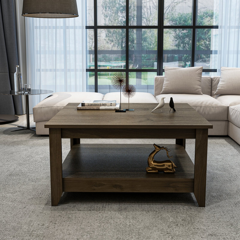 Lea 90 Cm Square Coffee Table, Dark Brown Wood