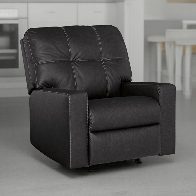 Fauteuil inclinable manuel Barl, similicuir capitonné 35 pouces, Noir