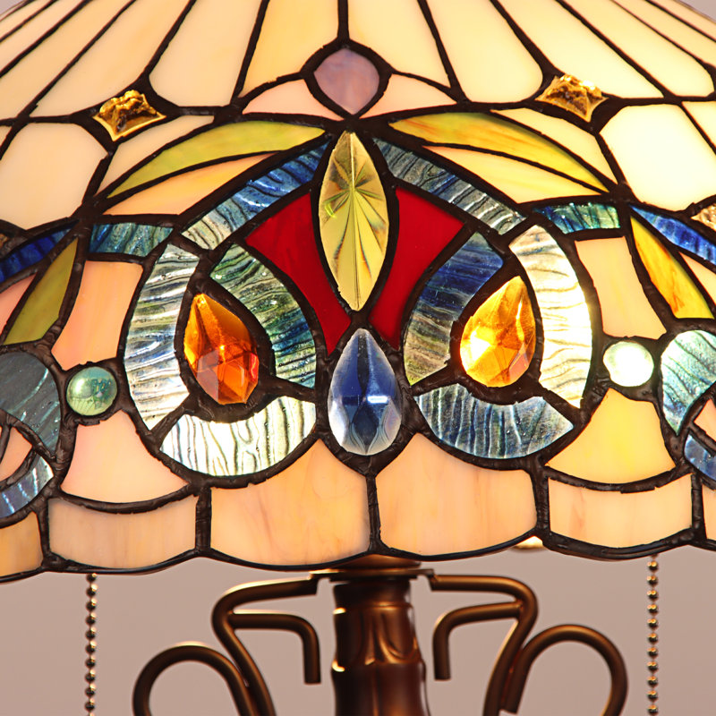 Lampe de table 3 lumières Howey Victorian Tiffany, Blanc / bleu / vert