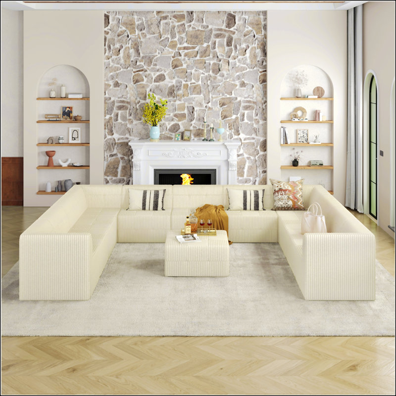 Chiemela Modular Sectional Sofa, Beige Corduroy
