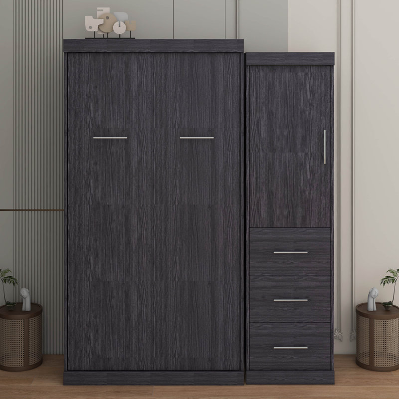 Lit escamotable avec garde-robe et tiroirs, lit de rangement, peut être plié dans une armoire, Lit simple