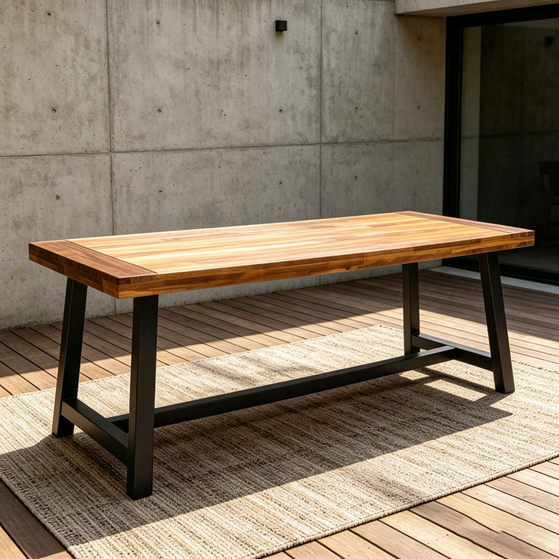 Table de salle à manger d'extérieur en bois d'acacia, Brun et noir