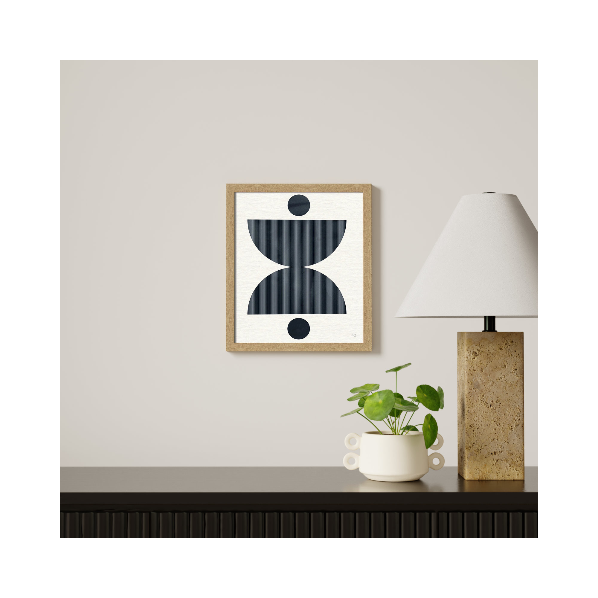 Eclipse II by Susan Jill, 15" H x 13" W x 0.75" D, Natural Framed