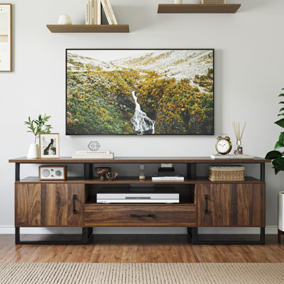 Tv Stand For 75 Inch Tv, Mid Century Modern Entertainment Center With Industrial Tv Console