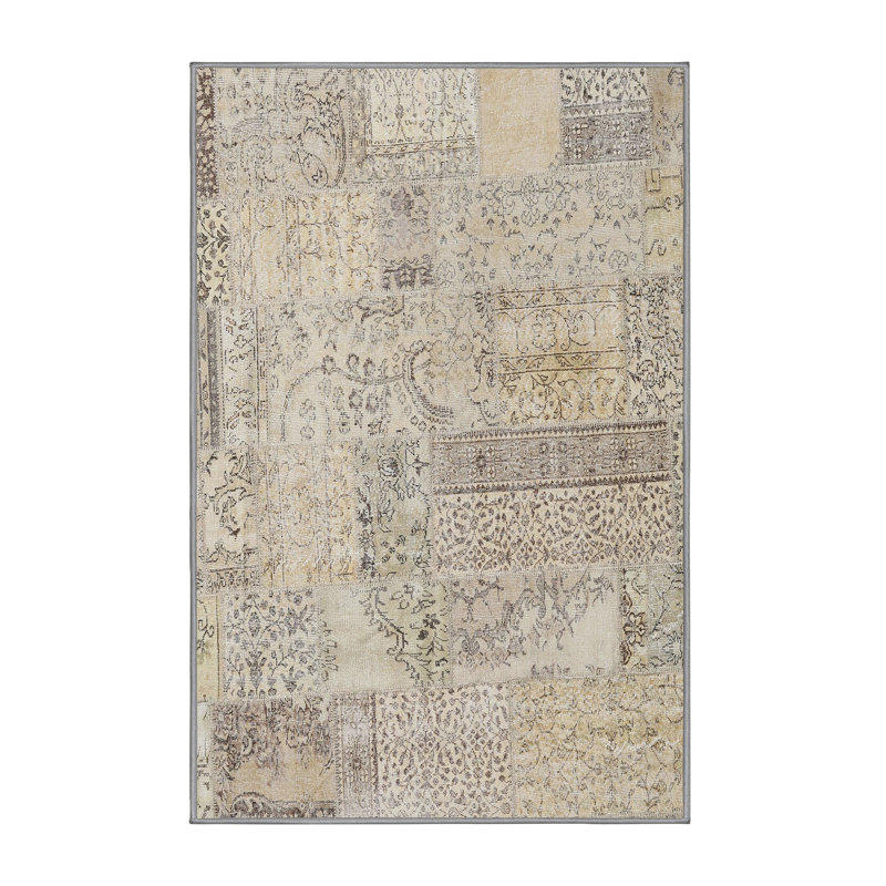 Beige/Tapis décoratif grise, Rectangle 7 pi x 9 pi